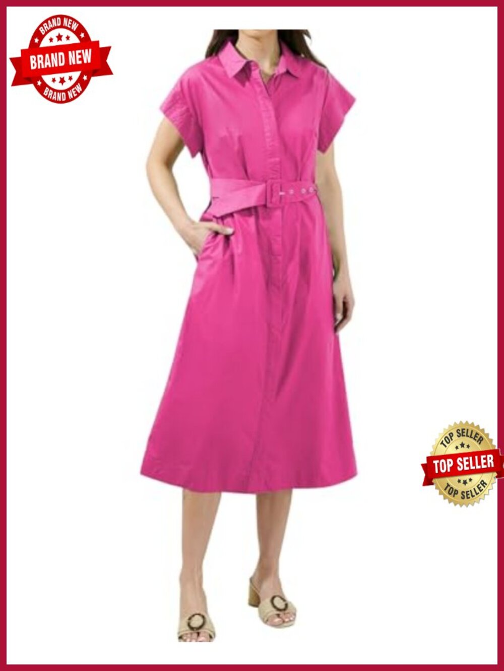 EZAPINE Womens Summer Shirt Dress Casual Button Down Long Dress with Belt